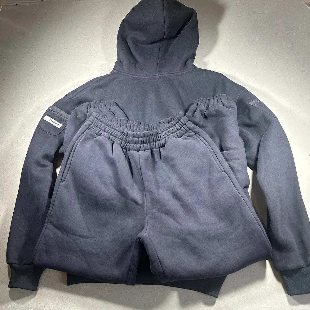 Comfrt Sweatsuit 2pc Set Navy Full Zip Hoodie Jogger Small Medium Airplane
